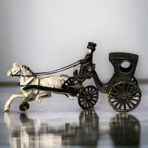 Cast Iron Amsih Carriage with Single White Horse and Driver