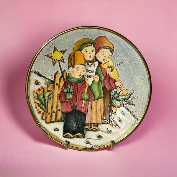 1979 Veneto Flair 7.5" Plate "The Carolers" Christmas Children Series Tiziano Italy with Box