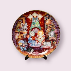 Franklin Mint &quot;Whisker Wuv&quot; Limited 8&quot; Porcelain Plate JB 1597 by Bill Bell Valentine Lovers Cats with Stand, COA and Box