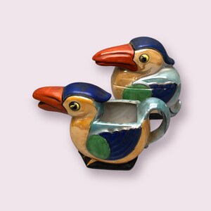 Lusterware Bird Shaped Creamer and Lidded Sugar Bowl Hand Painted in Japan