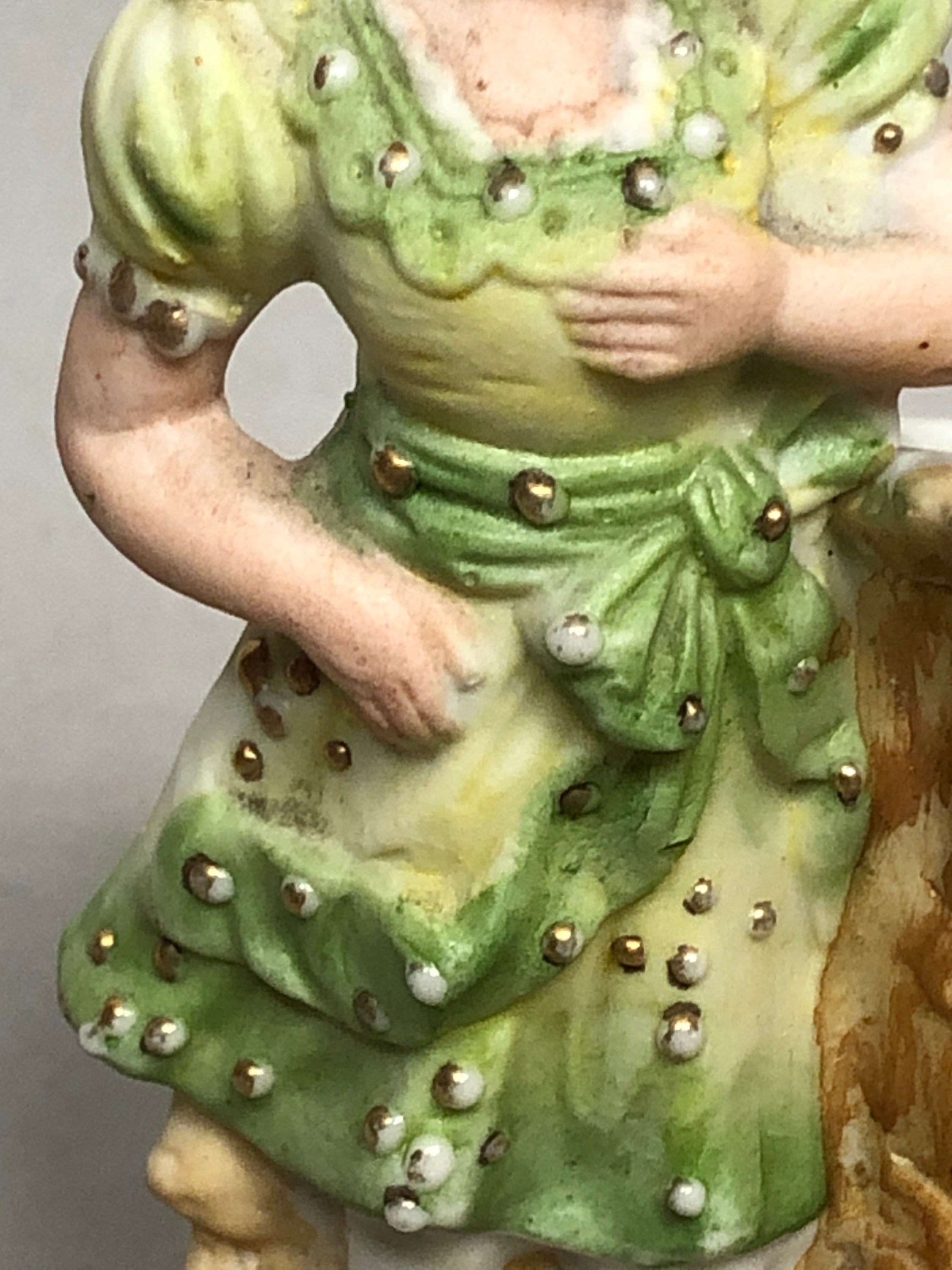 Antique Bisque German Figurine Girl in Green Dress by Tree Etsy