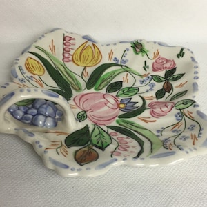 FREE SHIPPING - Southern Potteries, Blue Ridge China Maple Leaf Tray with Loop Handle, Nove Rose Pattern, 1930-57 - Spring/Easter Decor