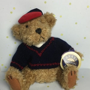 FREE SHIPPING - Vintage Brass Button Bears Tully The Bear of Joy - Collectible Bear