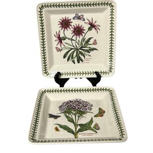 Set mit 2 Portmeirion The Botanic Gardens quadratischen Tellern Sweet William und Treasure Flower Motiv - made in Britain