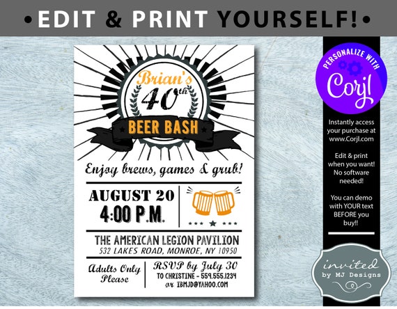 Beer Bash Birthday Adult Birthday Invitation Brew Birthday Etsy India