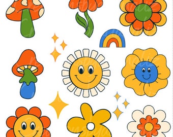 Cute Mushrooms, Flowers, png, Sublimation