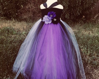 Purple and Black tulle dress, flower girl, dress up, princess