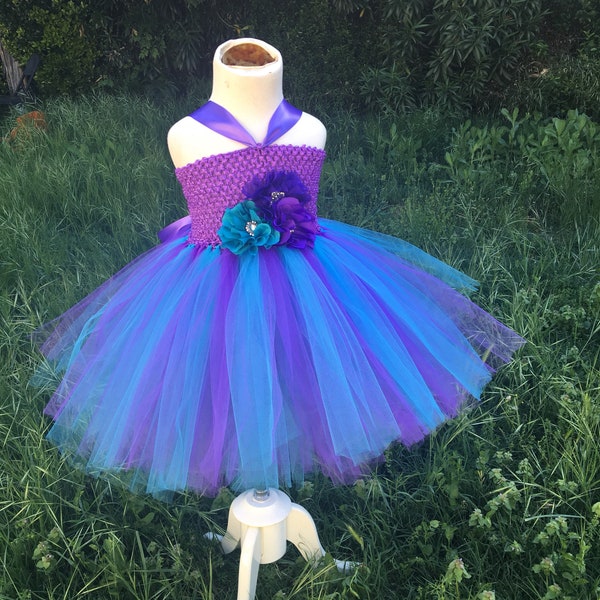 Purple and Turquoise Tulle dress, flower girl, dress up