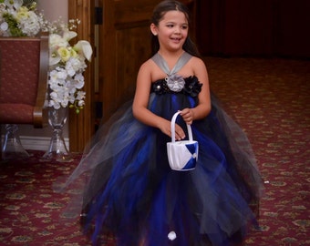 Black, Blue and Silver tulle full length dress