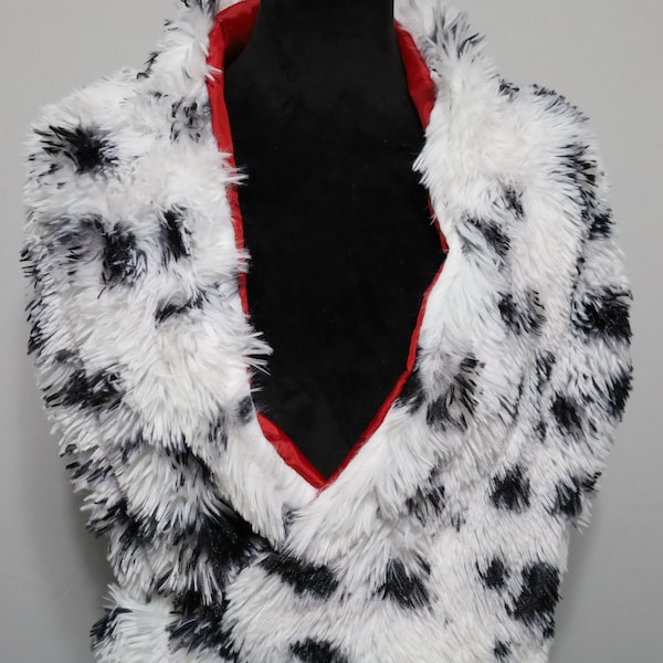 Dalmatian faux  fur shawl, Halloween costume, cruella, adult