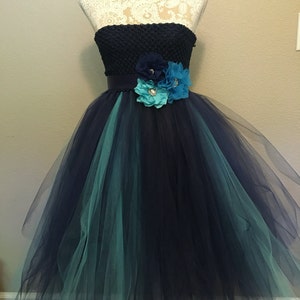 Navy Tulle Appliques Lace-Up Tutu Dress