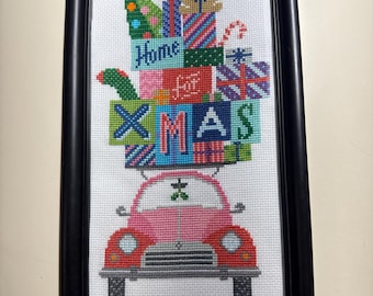 Home For Christmas completed framed Subversive holiday naughty vulgar cross stitch crossstitch