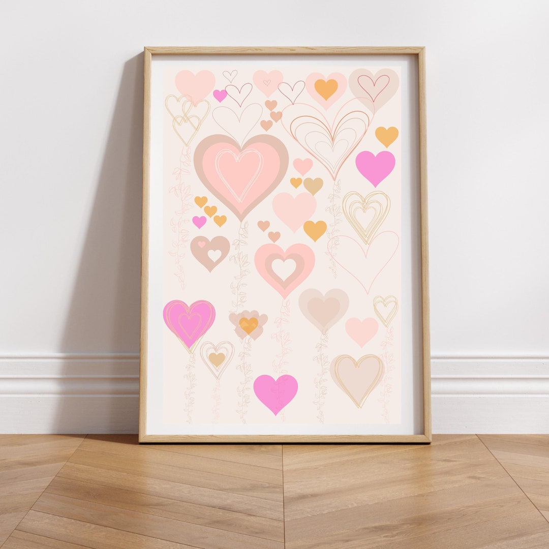 Heart Decor Romantic Wall Art Valentines Printable Wall Art Retro ...