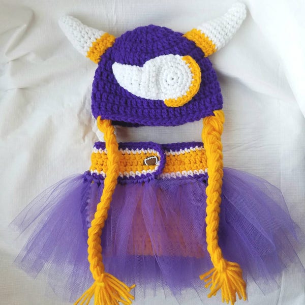 Minnesota Vikings hat and diaper cover with tutu