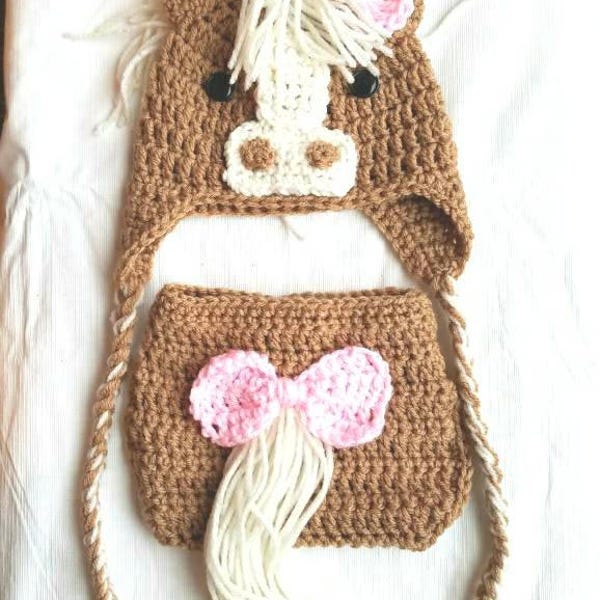 Crochet horse hat and diaper cover