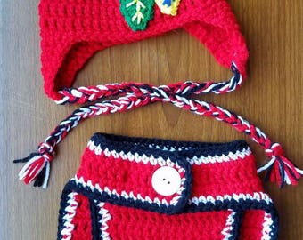 Chicago Blackhawks hat and diaper cover set.