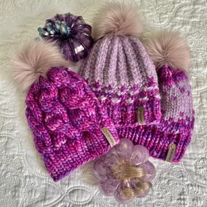 Luxury Adult Wool Beanie, Malabrigo Rasta Wool, Faux Fur Pom, Monster Cable Beanie, Mirror Pond Beanie, Winterfell Beanie, Hand made in USA