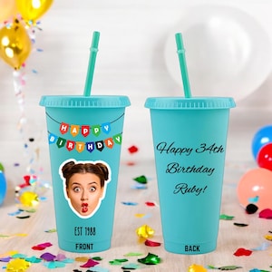 Set of 5, 10 to 100Pcs Custom Party Cups, Birthday Party Cup With lid and Straw, Birthday Party Favor, Personalized Plactic Cups