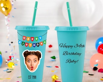 Set of 5, 10 to 100Pcs Custom Party Cups, Birthday Party Cup With lid and Straw, Birthday Party Favor, Personalized Plactic Cups