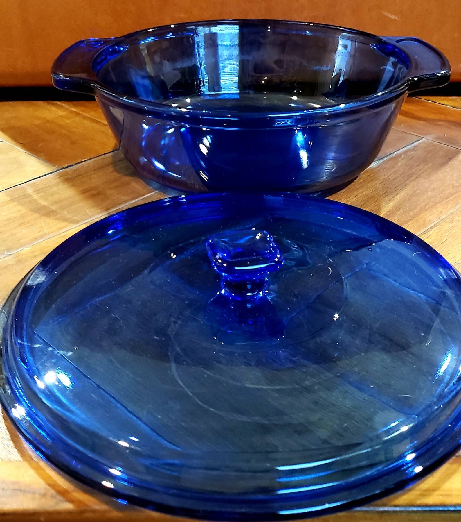 Anchor hocking cobalt blue glass 2 quart round casserole dish etsy