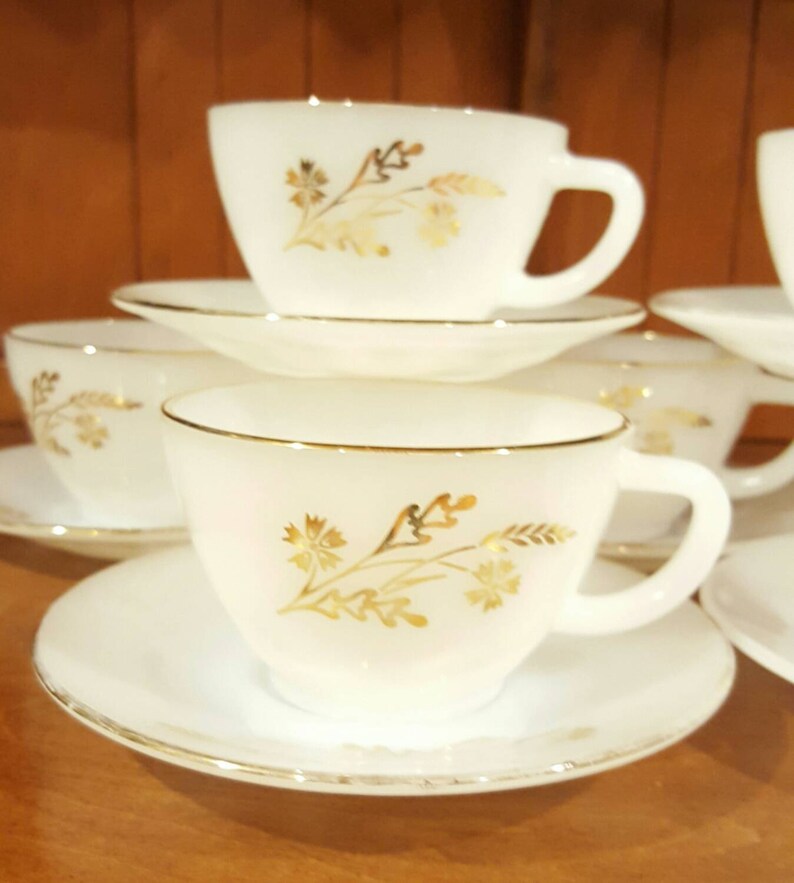 Federal Glass Gold Rim Tea Cup and Saucer Set Golden Wheat Etsy