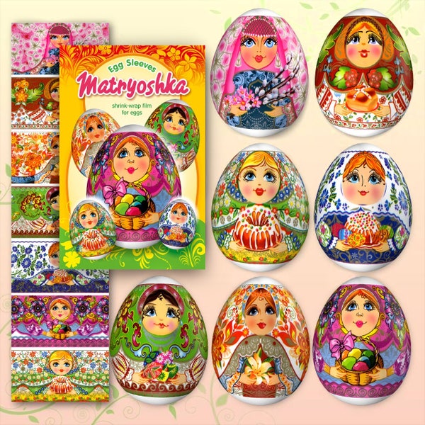 Matryoshka-Babushka #8 Easter Egg Sleeves Shrink Wraps Décoration d’oeufs Egg Sleeves Sticker Pasha THERMO Easter SLEEVES