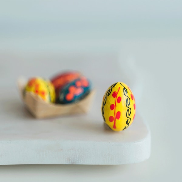 1.2" Set of 9 mini-small colorful Wooden Easter Eggs.Hand painted wooden eggs of 5 colors.Hand Painted eggs.Kitchen Decor. Easter gift.