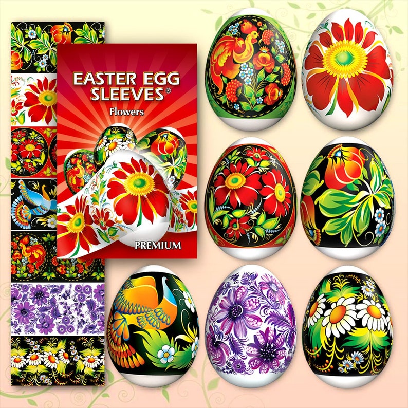 Flowers Red 6 Easter Egg Sleeves Shrink Wraps Pysanka Egg image 1