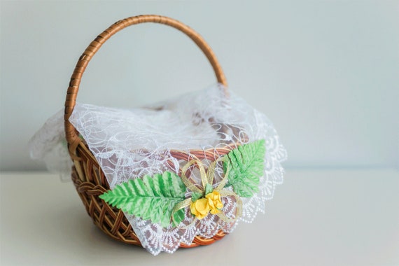 Easter Basket Cover 65 Decorated With White Tulle Lace Etsy