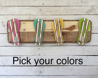 Outdoor Beach Decor, Pool Towel Rack, Beach Towel Hooks, PICK YOUR COLORS