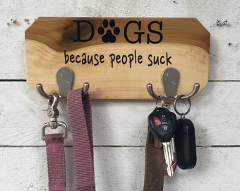 Wood Key Hooks, Leash Holder for Wall, Funny Dog Sign, Small Holiday Present
