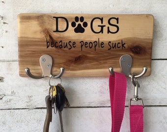 Funny Dog Leash Holder: Salvaged Wood Key Rack, Dog Mom Gift