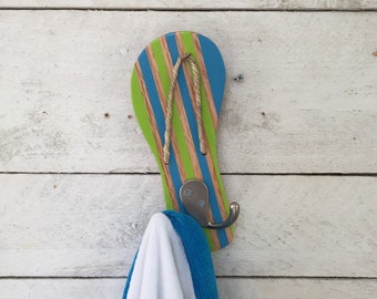 Outdoor Towel Rack, Beach Towel Hooks, Dog Leash Holder, Lake House Decor