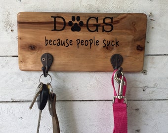Funny Dog Leash Holder: Salvaged Wood Key Rack, Dog Mom Gift