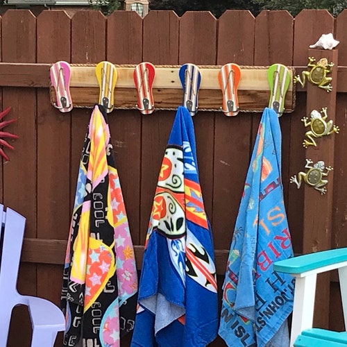 Outdoor Beach Decor Bathroom Towel Hooks Pool Towel Rack Etsy