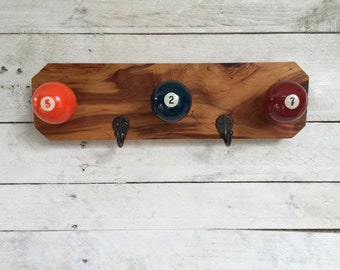 Billiard Ball Coat Rack: Reclaimed Cedar Wood, Sports Bar Decor