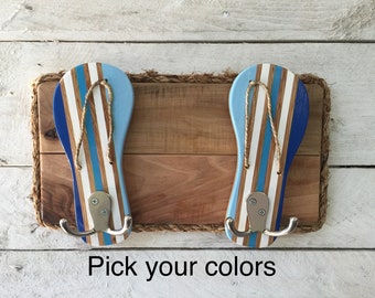 Flip Flop Pool Towel Rack, Outdoor Shower Hooks, PICK YOUR COLORS