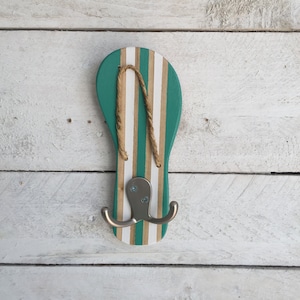 Flip Flop Towel Rack: Teal & White Striped Deck Sign