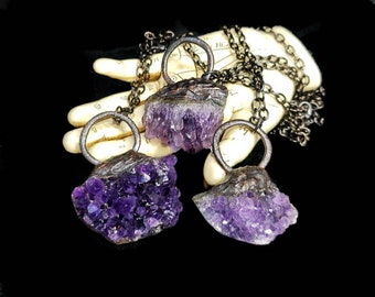 Amethyst cluster necklace, amethyst druzy pendant, amethyst pendant, amethyst jewelry, cluster necklace.