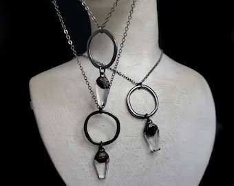 Quartz coffin pendant, coffin necklace, memento mori jewelry, coffin necklace.