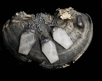 Quartz coffin pendant, coffin necklace, quartz necklace, memento mori jewelry.