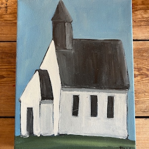 Original Church Painting by Pam Killerlain 12 x 9 inch Acrylic on Gallery Wrapped Canvas Country Church, Classic Church Building