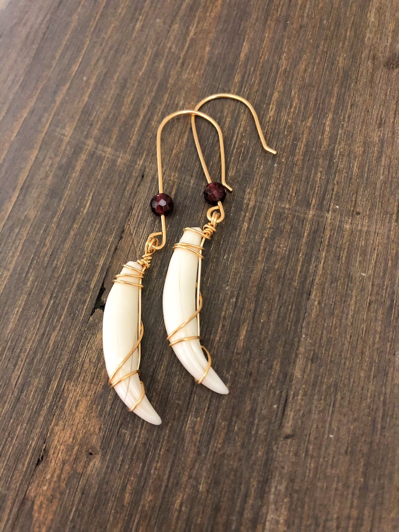 Bobcat Tooth Earrings with Red Garnet Stone One of a Kind Macabre Taxidermy Jewelry Oddities /& Curiosities Earrings Wiccan Jewelry