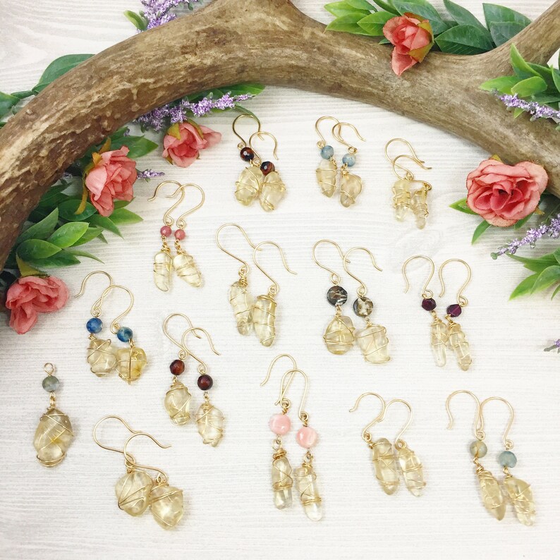 Oregon Sunstone Earrings Wire Wrapped Gold Sunstone Crystal Jewelry Oregon Gemstone Earrings Bohemian Earrings Gifts For Her