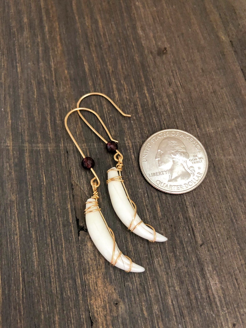 Bobcat Tooth Earrings with Red Garnet Stone One of a Kind Macabre Taxidermy Jewelry Oddities /& Curiosities Earrings Wiccan Jewelry