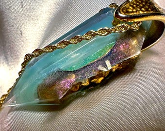 Glow pendant with Opal-glow accents. Glacier blue. Real gold chain.  Limited holiday pieces!