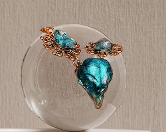 UV Activated Fairy Glow Pendant |  Sparkle Green Patina Glow Bird Skull Necklace | Fairy Core Statement Necklace| Festival