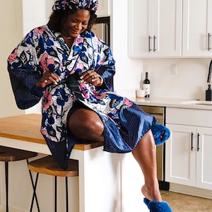 Satin robe with matching hair bonnet, Maternity Hospital robe gown