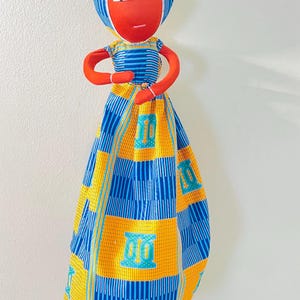 手作りアフリカンブルーケンテプリントプラスチックバッグホルダー人形バッグレディ