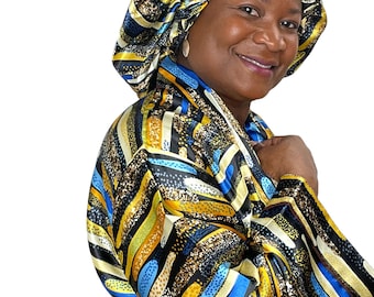 Satin robe with matching hair bonnet, Maternity Hospital robe gown